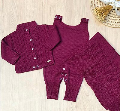 Saída de Maternidade Tricot Clássica 3 Peças | Vinho | Dinhos Baby