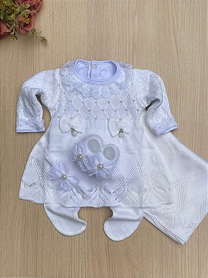 Saida de maternidade Vestido Gabriela Branco Completo 6 Peças