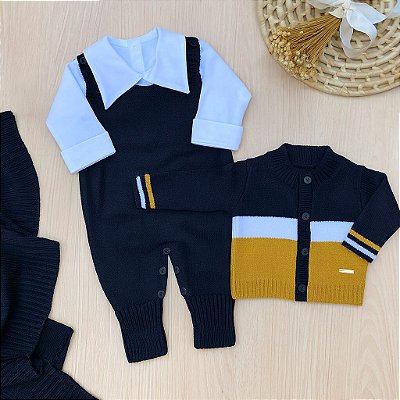 Saída de Maternidade O Royal Tricot 4 Peças | Casaco, Macacão, Body e Manta | Dinhos Baby