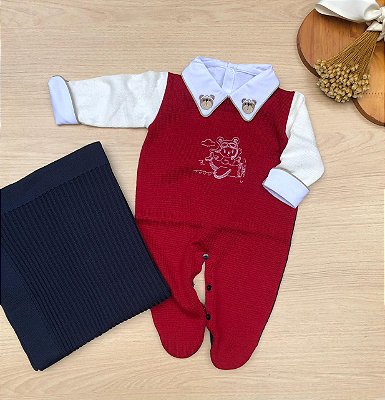 Saída de Maternidade Menino Urso Aviador Rubin 3 Peças