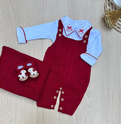 Saída Maternidade Cavalinho 4 Peças Tricot Menino Tam P com Sapatinhos