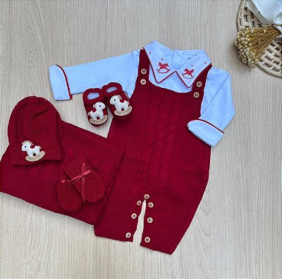 Saída Maternidade Menino Cavalinho 6 Peças Kit Completo Tricot Tam P