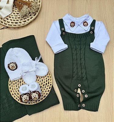 Saída de Maternidade Menino 6 Peças Leão Marrom em Tricot Dinhos Baby