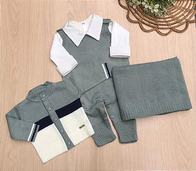 Saída de Maternidade Arthur Dinhos Baby Tricot Elegante e Confortável para Recém-Nascido