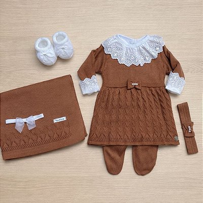Saída de Maternidade Menina Vestidos Nina Tamine Tricot 7 Peças