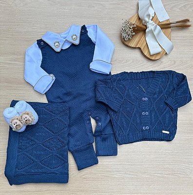 Saída de Maternidade Menino Madrid Dinhos Baby Tricot 5 Peças