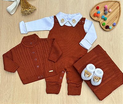 Saída de Maternidade Menino Bento Dinhos Baby Tricot 5 peças