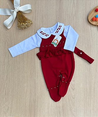 Saída de maternidade jardineira menina em tricot Ayla 3 peças