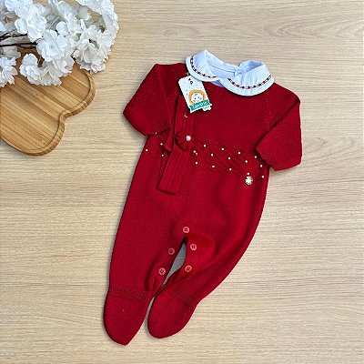 Saída de Maternidade Menina Esther Tamine Vermelho Tricot 3 Peças
