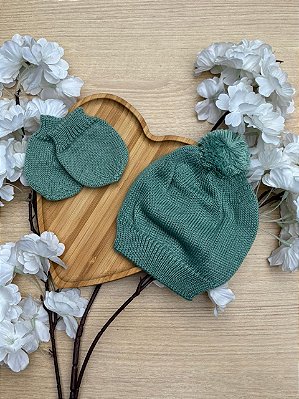 Gorro Pompom e Luvas em Tricot Dinhos Baby