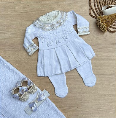 Saída de Maternidade Menina Aurora Dinhos Baby Tricot 6 Peças