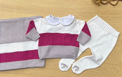 Saída de Maternidade Menina Colors Dinhos Baby Tricot 4 Peças