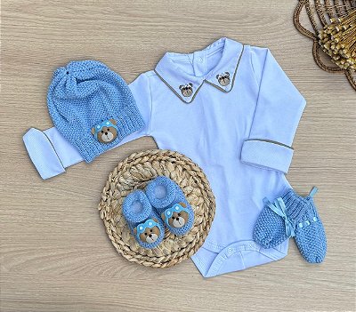 Kit Menino Ursinho Aviador Dinhos Baby 4 Peças