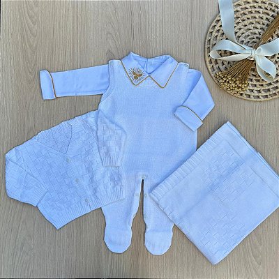Saída de Maternidade Menino para Batizado 4 Peças Chenii Frio – Dinhos Baby