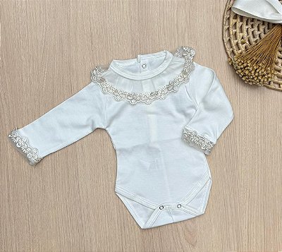 Body Menina Encanto Rendado Manga Longa