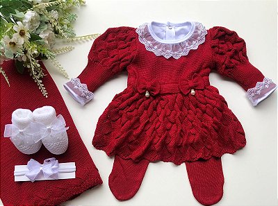 Saída Maternidade Menina Vestido Bufante Tricot 6 peças