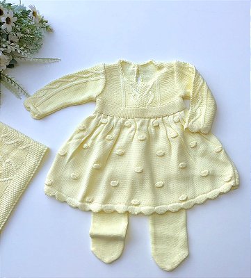 Saída de Maternidade Menina Vestido Londres Tricot 3 Peças