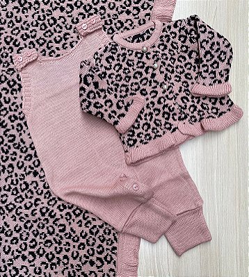 Saída de maternidade menina com estampa de onça 3 peças