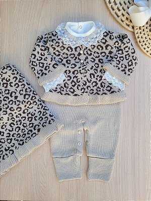 Saída de maternidade menina com estampa de onça 4 peças