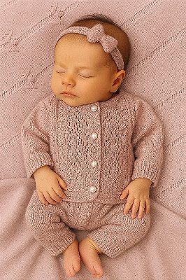 Saída de maternidade menina conjunto pipoca tricot 3 peças