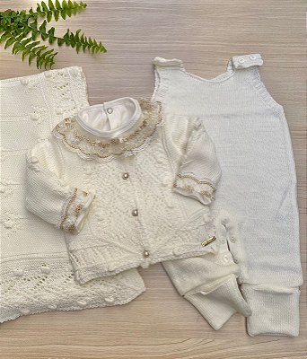 Saída de maternidade conjunto pipoca tricot 4 peças