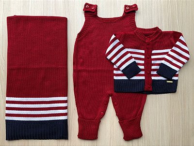 Saída Maternidade Menino Listrada Chicago Tricot 3 Peças