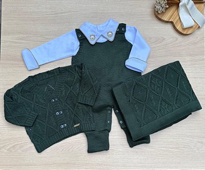 Saída de maternidade de menino Dubai em tricot 6 botões com 4 peças