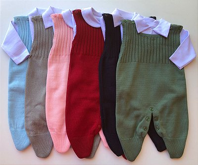 Saída de Maternidade Jardineira Menino Happy 2 Peças em Tricot Tamine Baby