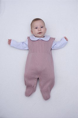 Saída de Maternidade Jardineira Menina Happy 2 Peças em Tricot Tamine Baby