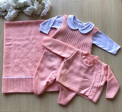 Saída de Maternidade Menina Happy 4 Peças em Tricot com Manta e Body Gola