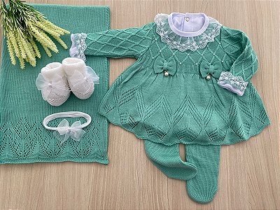 Saída de maternidade de menina vestido Gabriela em tricot 6 peças