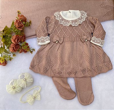 Saída de maternidade de menina vestido Gabriela em tricot 6 peças