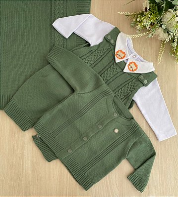Saída de maternidade de menino leão tricot 4 peças completa safari