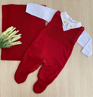 Saída de maternidade Gael em tricô com body bordado de ovelha 3 peças