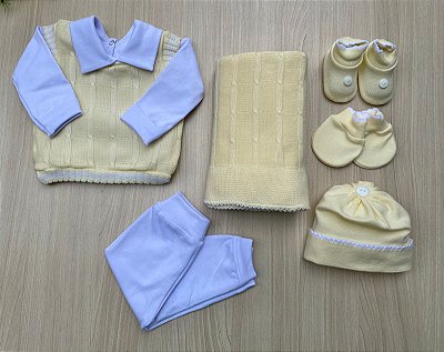 Saída de maternidade menino em tricot Sanches Baby 7 peças completa