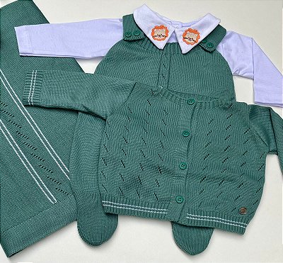 Saída de maternidade de menino leão bomber tricot 4 peças completa