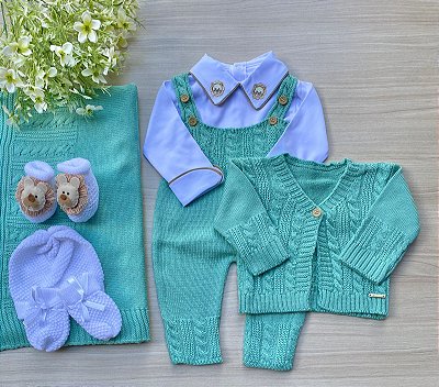 Saída de maternidade de menino Laredo em tricot completa