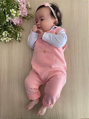 Saída de Maternidade de menina Maria Clara em tricot com Body bordado rosas 3 peças