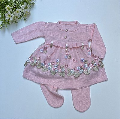 Saída Maternidade de Menina Vestido Renda 3 peças