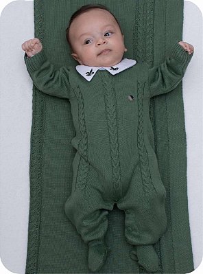 Saída de maternidade Dinhos Baby de menino em tricot macacão Antonio 3 peças