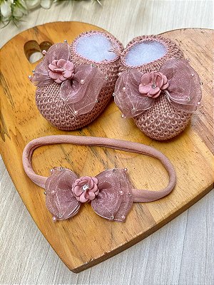 Sapatinho em tricot Dinhos Baby com faixa de cabelo
