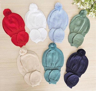 Kit gorro e luvas em tricot Tamine