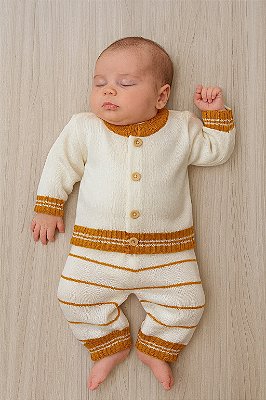 Conjunto casaco + calça em tricot 2 peças