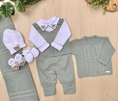 Saída de maternidade Macacão Alex Urso Aviador Menino 7 peças