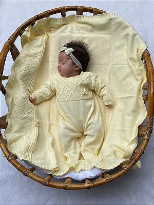 Saída de maternidade de menina em tricot macacão Viena 2 peças