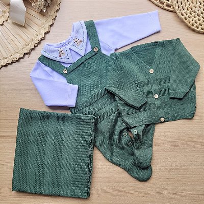 Saída de maternidade menino Leonardo em tricot 4 peças
