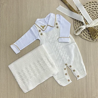 Saída de Maternidade com Jardineira em Tricot Body Bordado Espírito Santo