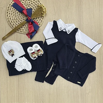 Saída de maternidade menino Alex tricot Marinheiro 7 peças