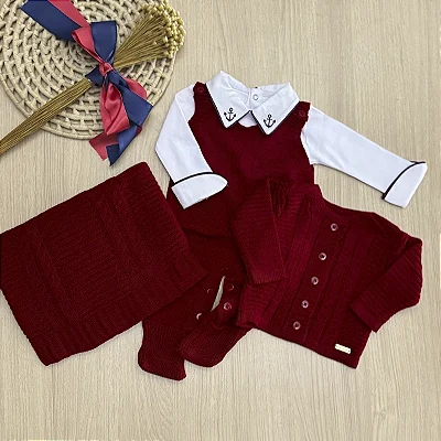 Saída de maternidade menino Alex tricot Marinheiro 4 peças