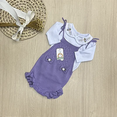 Romper Letícia Menina Tamine – Saída Maternidade Tricot 2 Peças